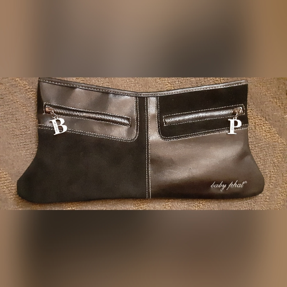 BabyPhat med/long thin  suede/leather clutch with silver brand new never used